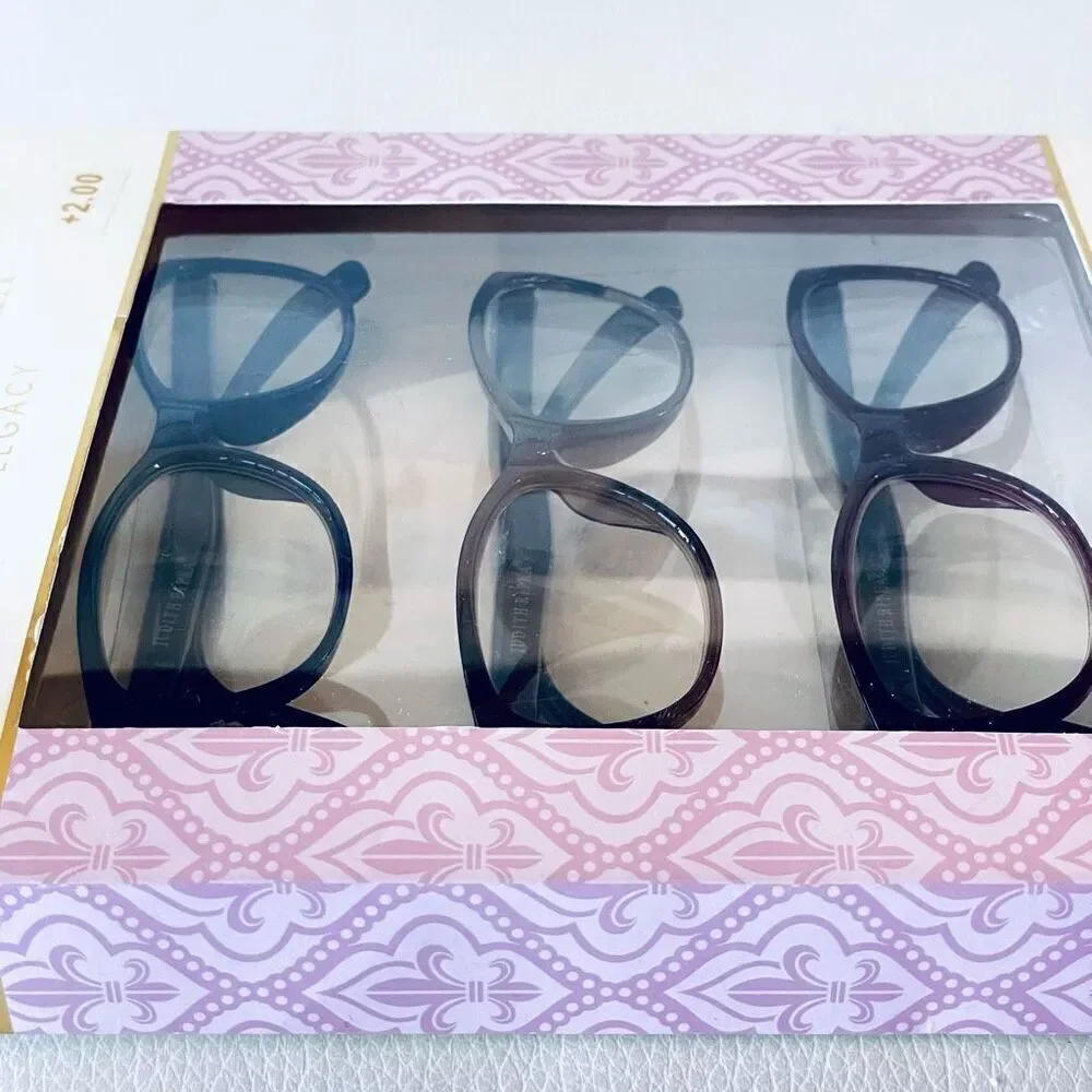 NWT 3 Pack 2.00 Judith Ripka Premium Eye Reading Glasses Black, Tan, Burgundy